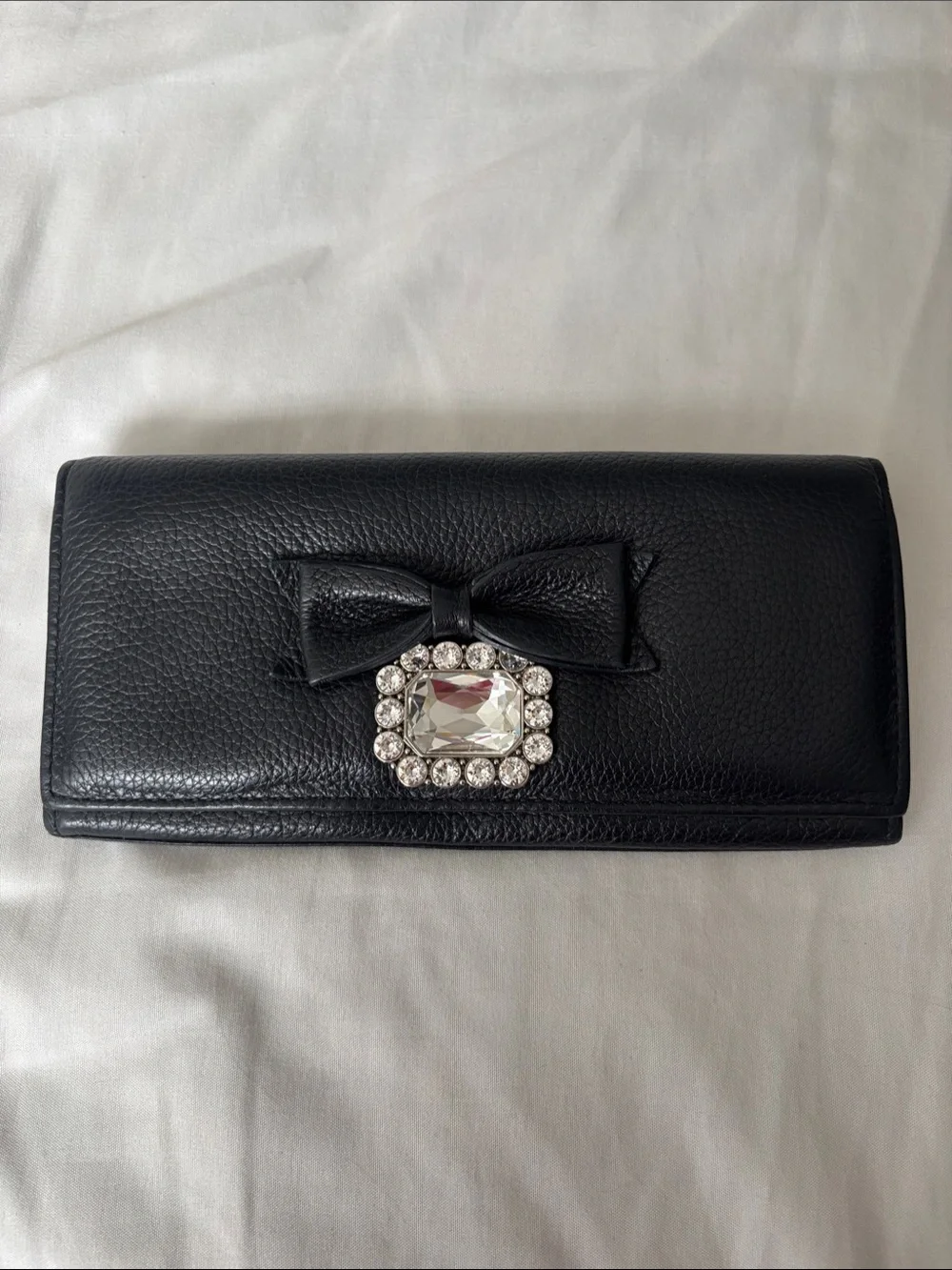 My Flat in London Black Leather Bow Wallet with Crystal Accent